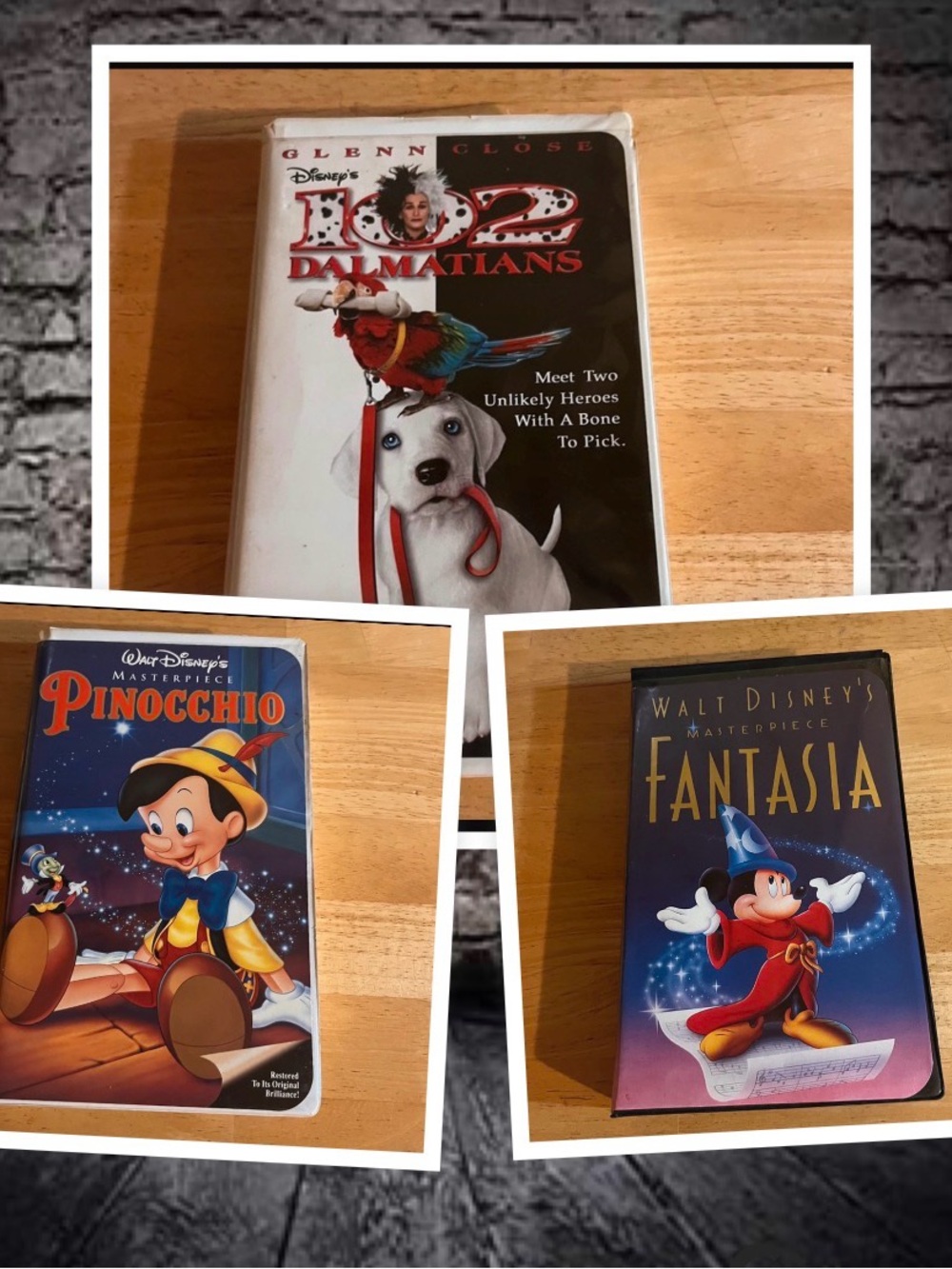 Disney VHS Bundle: 102 Dalmatians, Pinocchio, and Fantasia